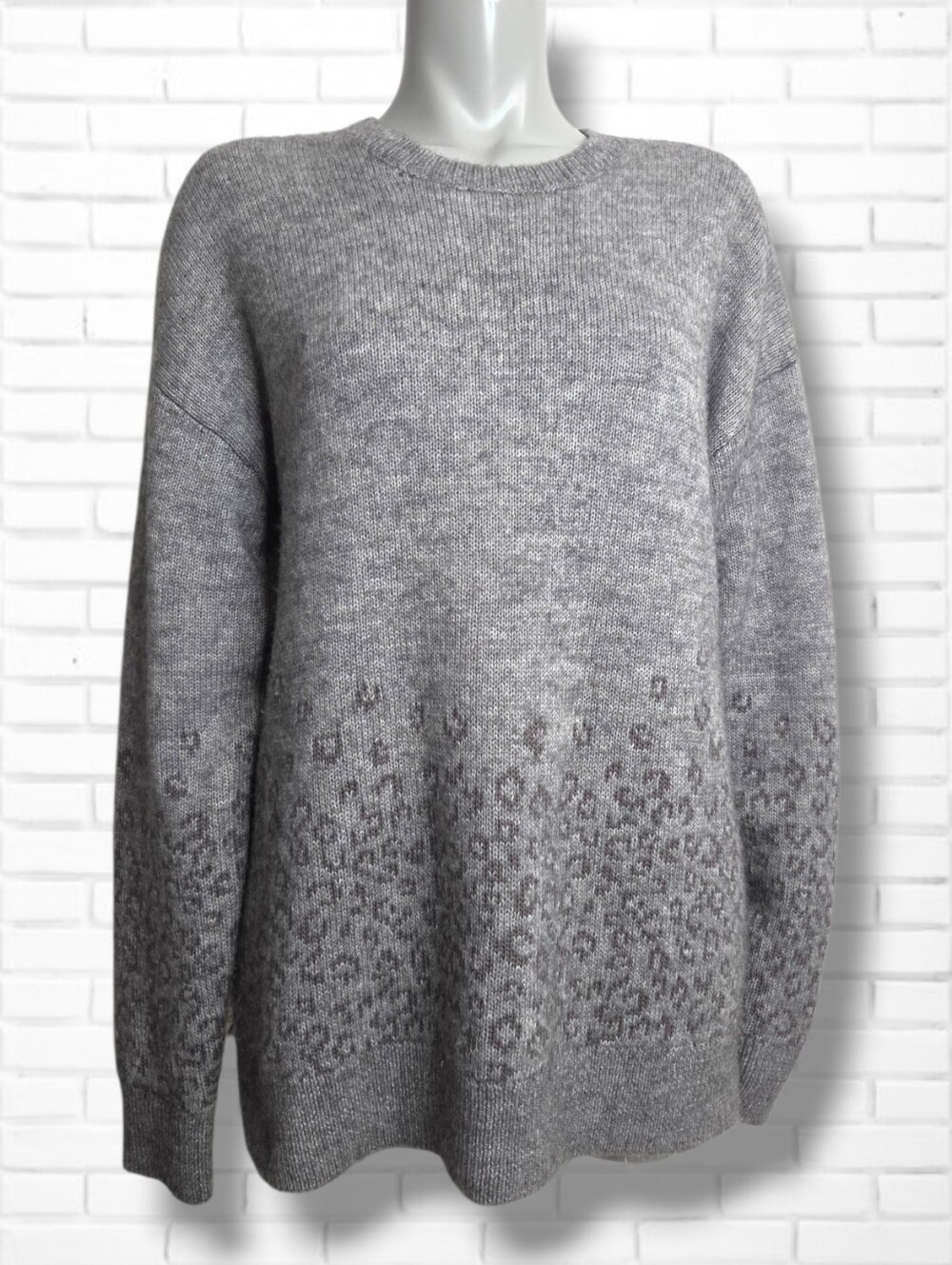 AllSaints "Tredan" Oversized Men's M Grey Leopard Print Crewneck Sweater